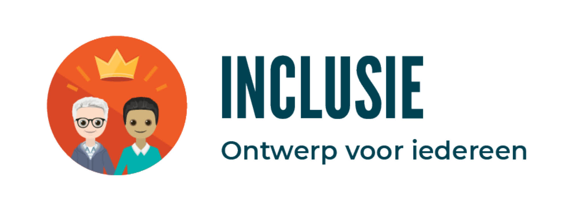 Inclusion toolkit logo. Tagline: 'Design for everyone'. Two persons, one young the other one is old, holding hands.